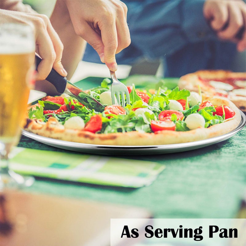 P&P CHEF Pizza Pan Set of 2, Stainless Steel Pizza Tray, Round Pizza Plate For Pie Cookie Pizza Cake, Non Toxic & Heavy Duty, Dishwasher Safe & Easy Clean, 10 Inch & Silver - Image 5